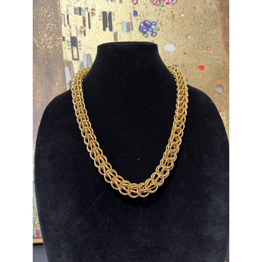 Vintage Monet Open Link Weaved Braided Necklace Gold Tone 24" Chunky Statement